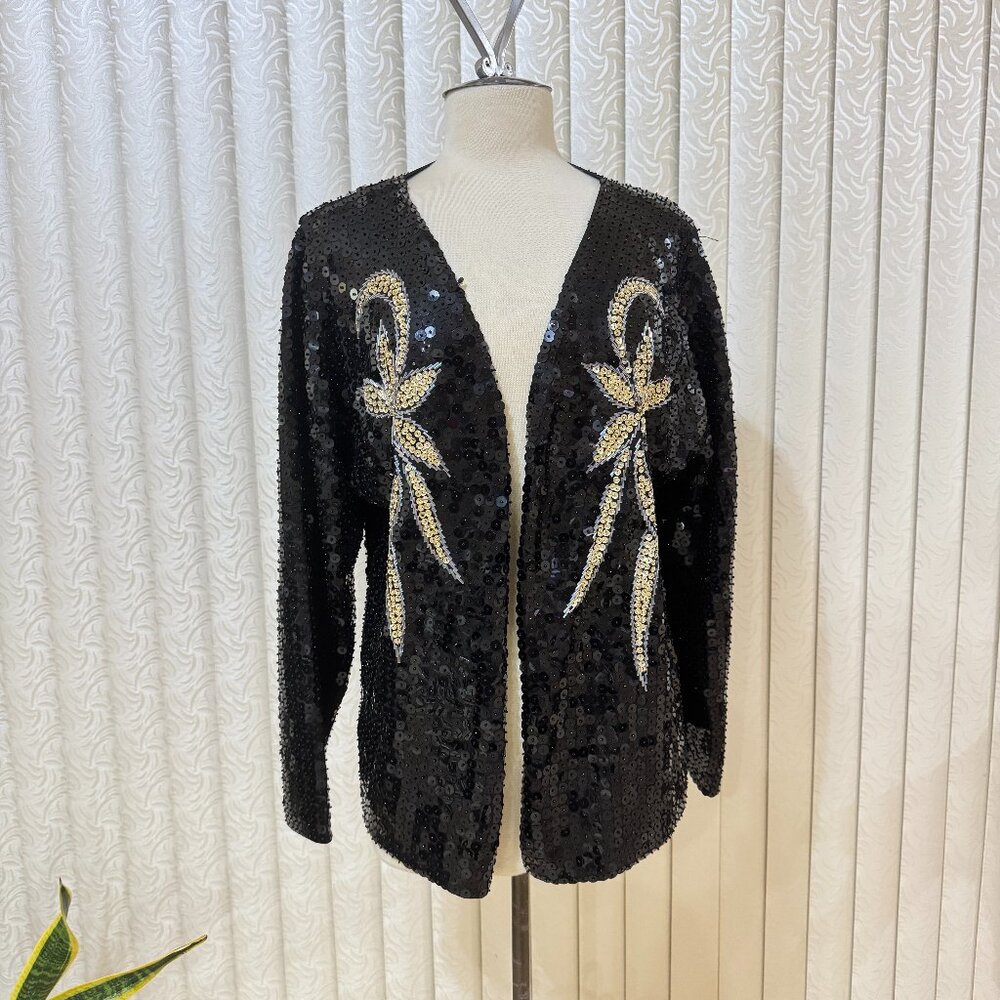 Black Sequin and Gold Beaded Handmade Evening Jacket - NWOT